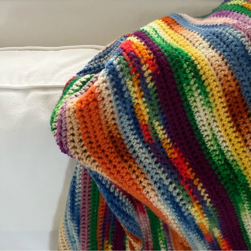 Crocheted Throw Multi-Color Southwestern Bohemian Rainbow